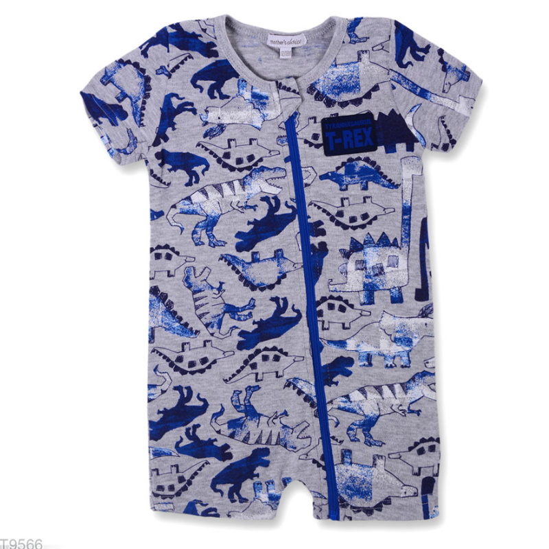 Mother	's Choice 100% Cotton -Baby Short Sleeves Zipper Romper (T-Rex)