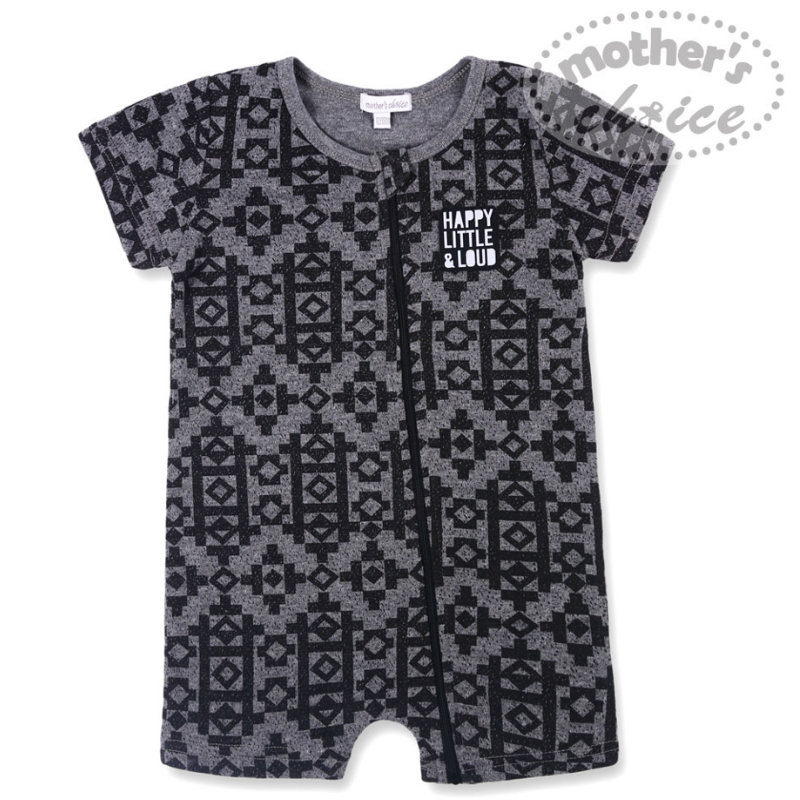 Mother	's Choice 100% Cotton -Baby Short Sleeves Zipper Romper (Happy Little & Loud)