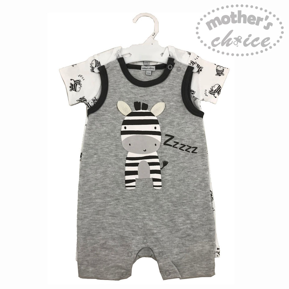 Mother	's Choice 100% Pure Cotton 2-Piece Pack Newborn Baby Infant Short Sleeves and Sleevesless Zebra Bodysuit and Romper
