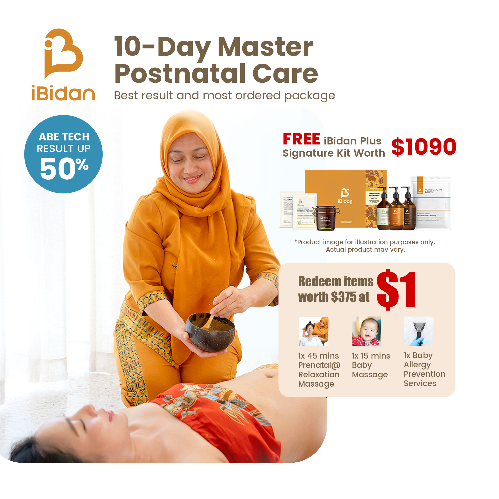 Ibidan 10-Days Master Postnatal Care (90 mins) + $1 Redemption (worth $375)
