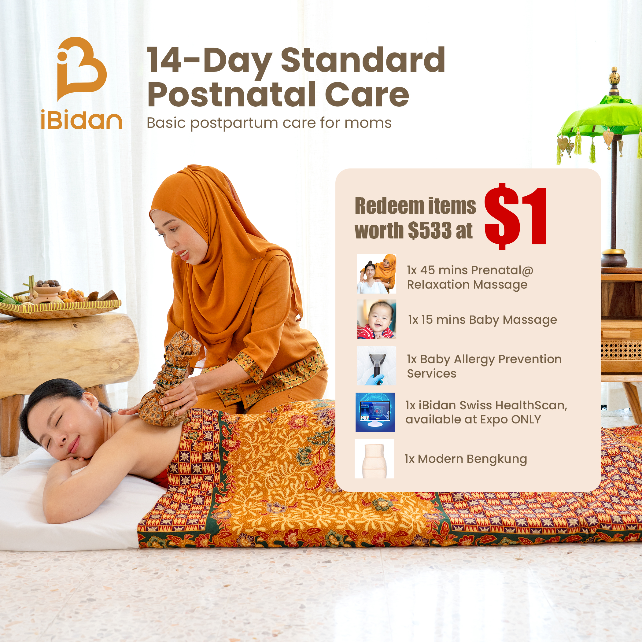Ibidan 14-Days Standard Postnatal Care  + SGD 1 Redemption (worth $533)