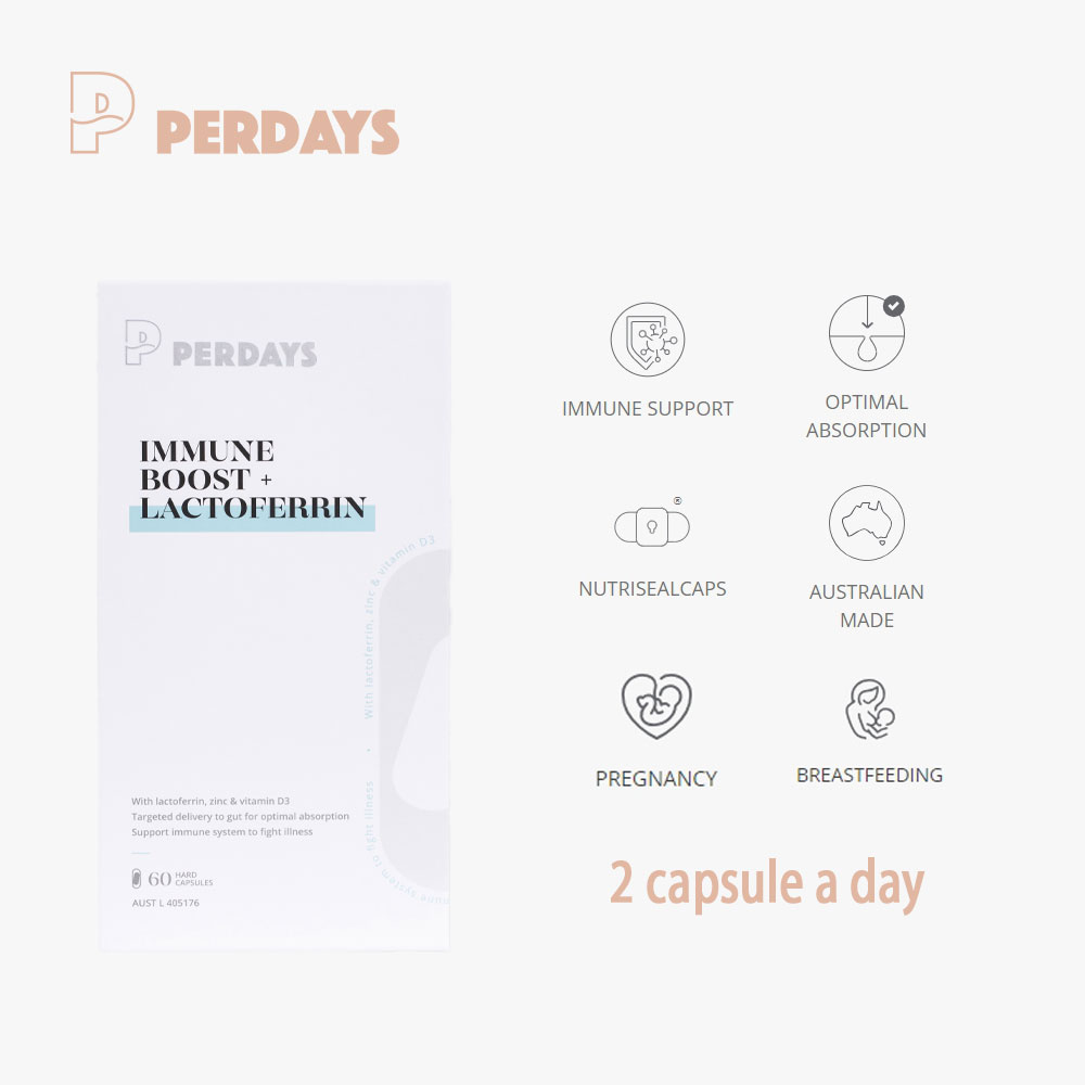 Perdays Immune Boost+Lactoferrin With Lactoferrin, Zinc & Vitamin D3 To Gut For Optimal Absorption 60 Capsule