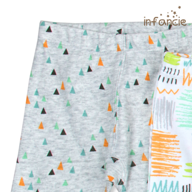 Infancie Newborn Baby Footed Leggings Set of 2 Pcs (100% Cotton) Grey / Green