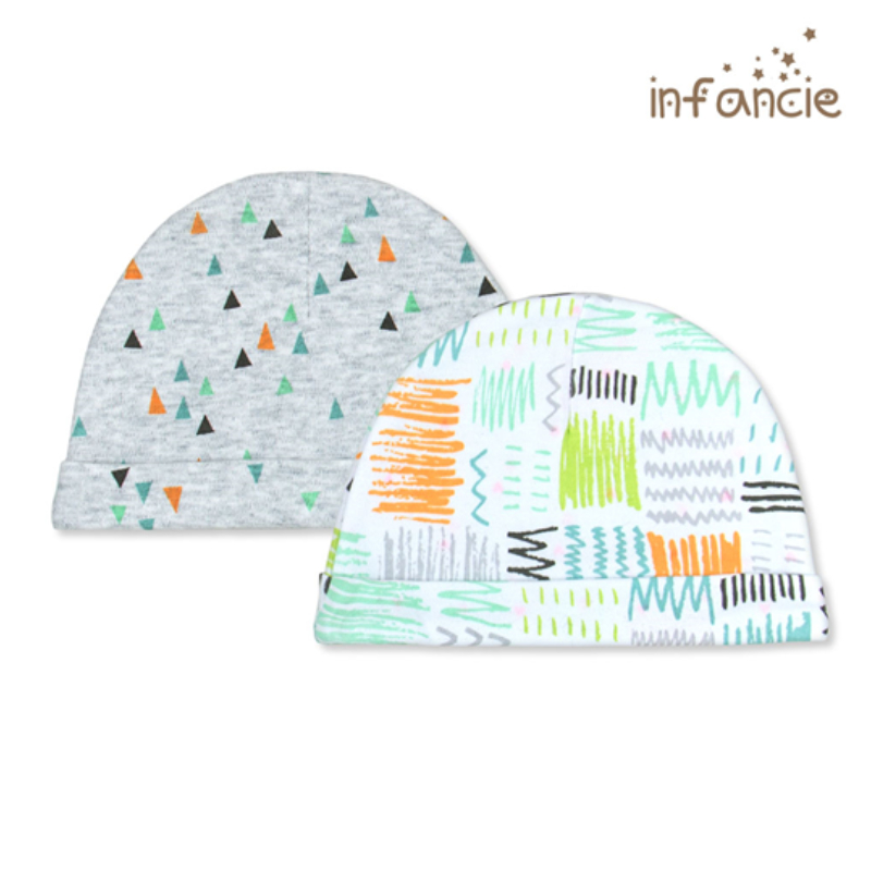 Infancie Newborn Baby Hat Set of 2 Pcs (100% Cotton) Grey / Green
