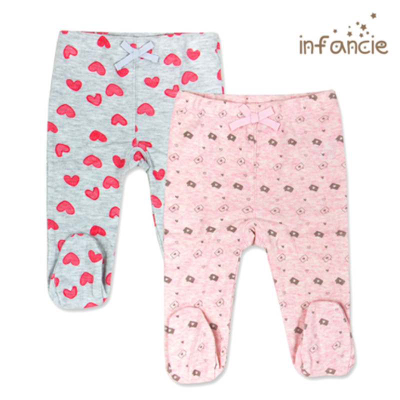 Infancie Newborn Baby Footed Leggings Set of 2 Pcs (100% Cotton) Grey / Pink
