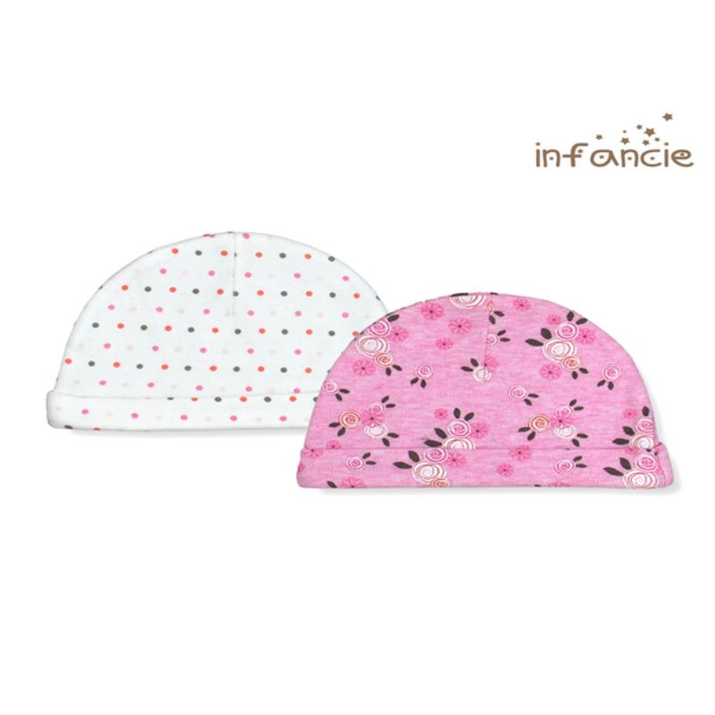 Infancie Newborn Baby Hat Set of 2 Pcs (100% Cotton) White / Pink