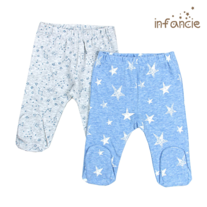 Infancie Newborn Baby Footed Leggings Set of 2 Pcs (100% Cotton) Grey / Blue