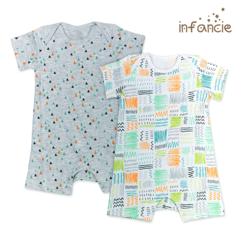 Infancie Baby Romper/Bodysuit Set of 2 Pcs (100% Cotton) Grey / Green