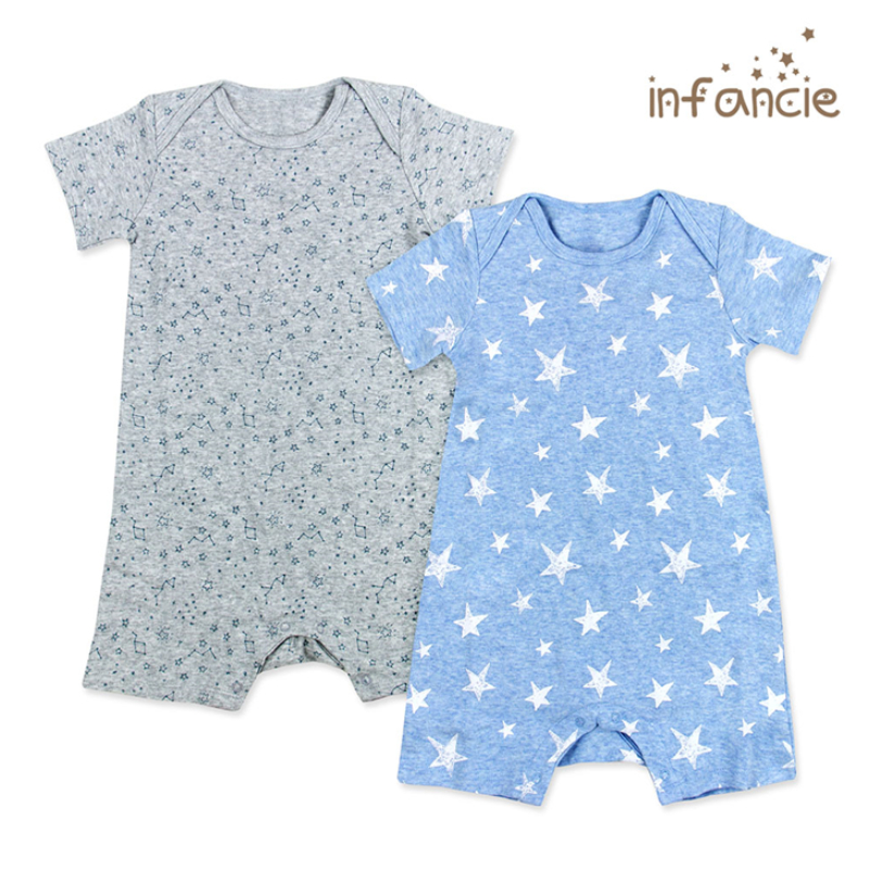 Infancie Baby Romper / Bodysuit Set of 2 Pcs (100% Cotton) Grey / Blue
