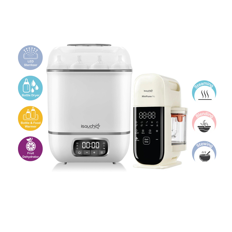 Isa Uchi 4-in-1 Sterilizer with Dryer + Isa Uchi Mini Puree Pro 8 in 1 Multi-functional Food Processor