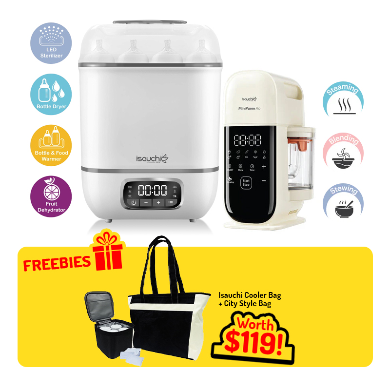 Isa Uchi 4-in-1 Sterilizer with Dryer + Isa Uchi Mini Puree Pro 8 in 1 Multi-functional Food Processor + Freebies