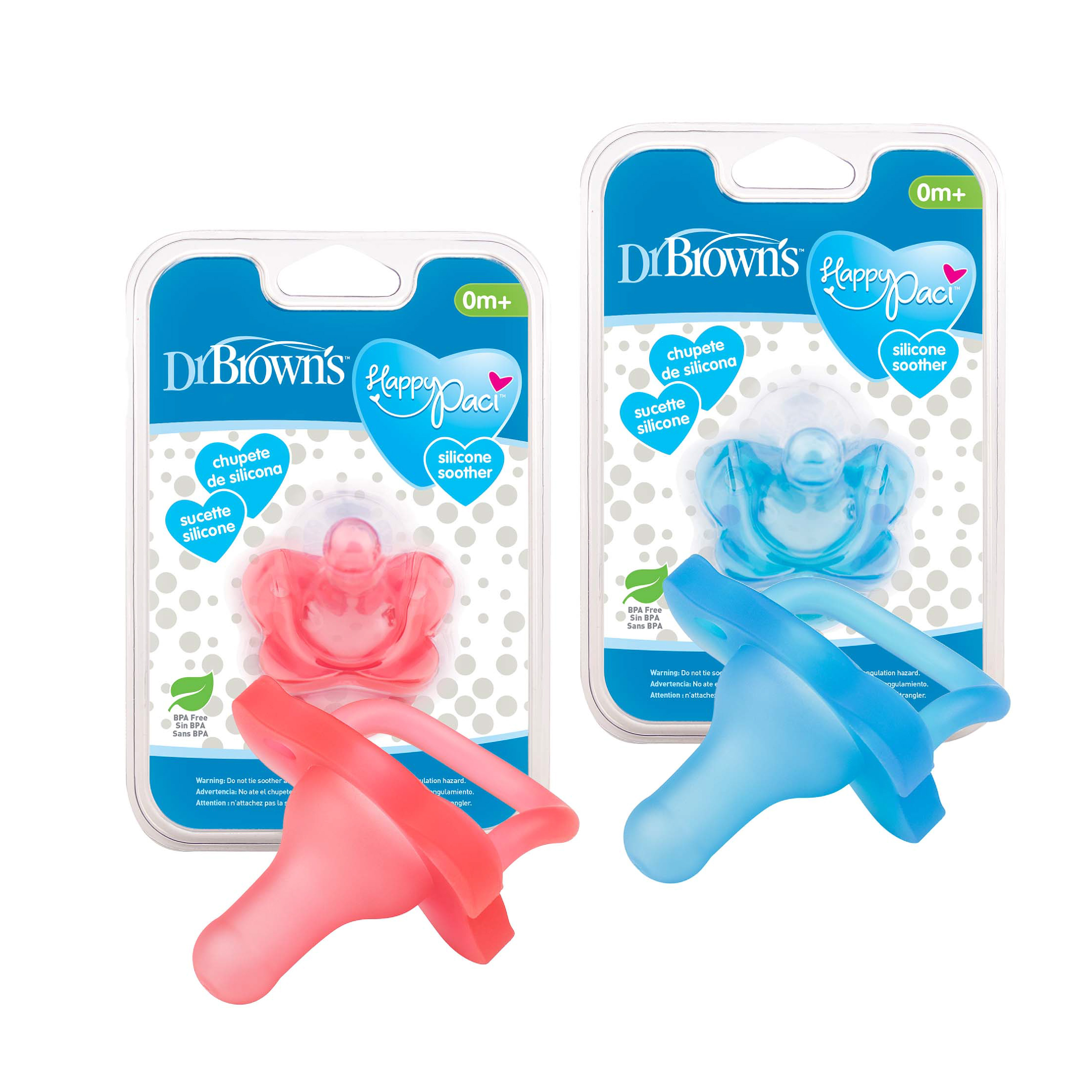 Dr Brown	's HappyPaci One-Piece Silicone Pacifier, 0m+, 1pack [Pink/ Blue]