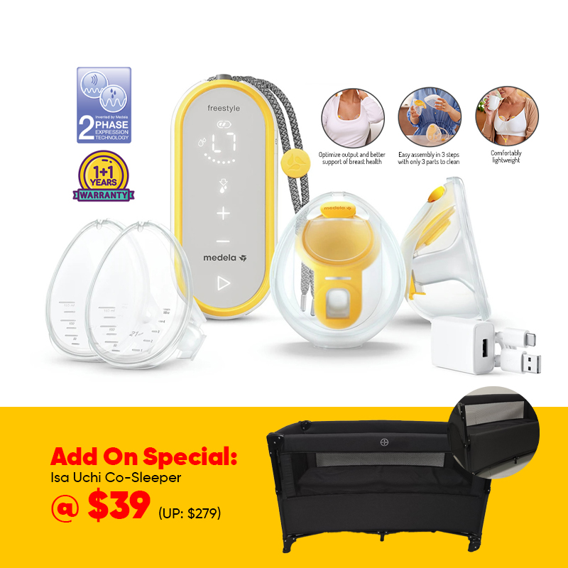 Medela Freestyle Hands-free Double Electric Breastpump + Add On $39 for Isa  Uchi Co-Sleeper (