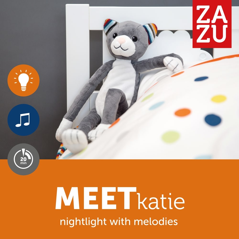 Zazu Soft Toy Sleep Soother Nightlight with Melodies, Katie the Kitten
