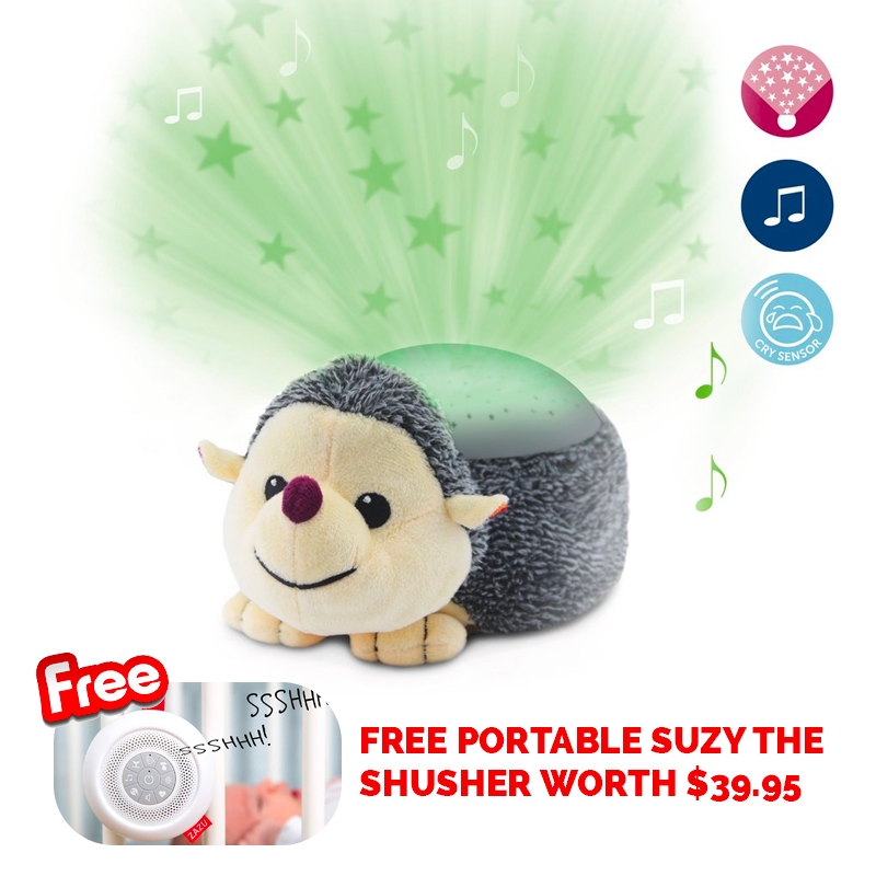 Zazu Star Projector Sleep Soother with Melodies and Cry Sensor, Harry the Hedgedog + Free Suzy the Susher