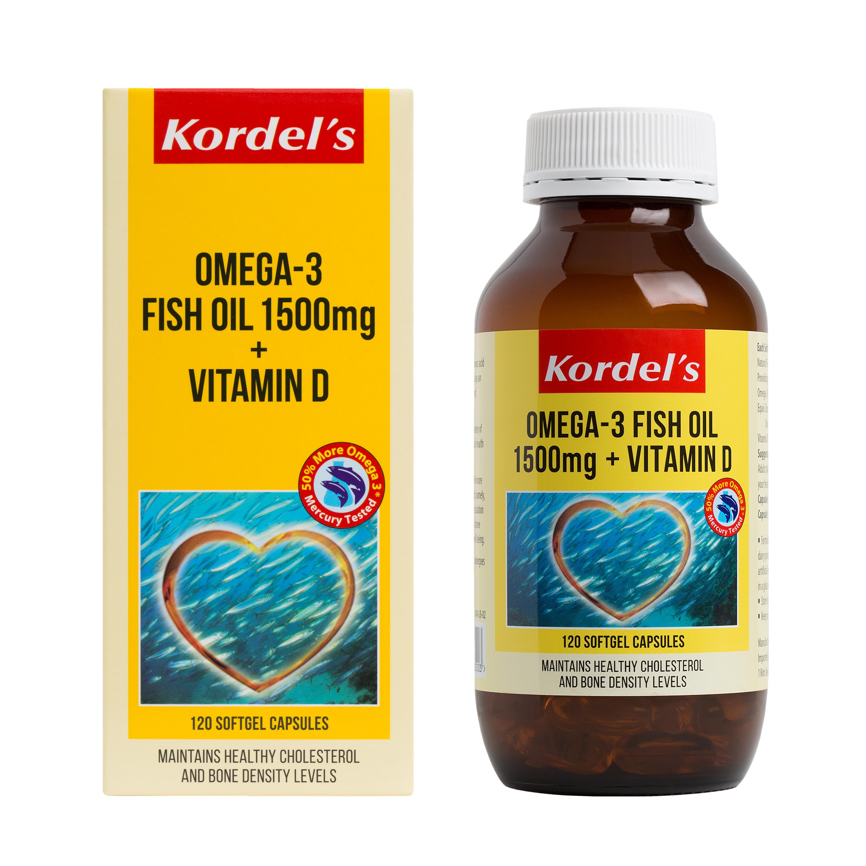 Kordel's Omega-3 Fish Oil 1500 mg + Vitamin D 120 Softgels