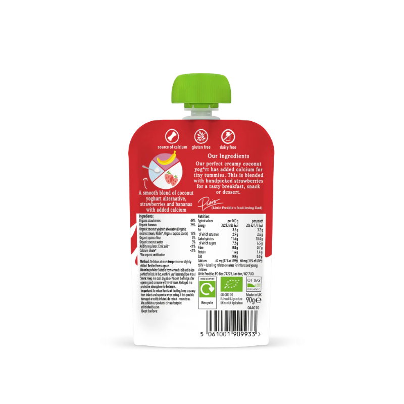 (Bundle of 3) Little Freddie Dairy-Free Strawberry Coconut Yoghurt 90g