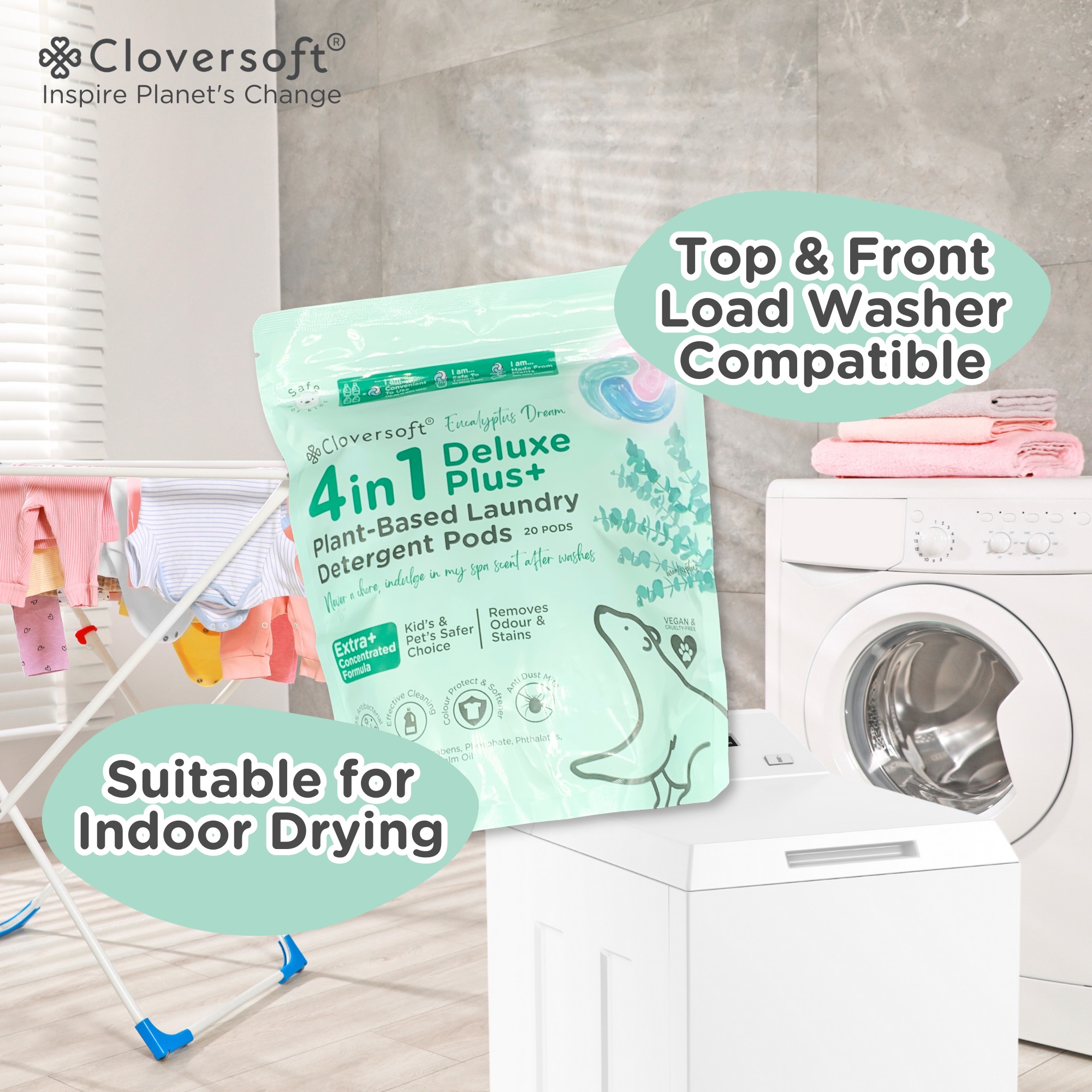 Cloversoft 4 in 1 Deluxe Plus+ Laundry Capsule (Eucalyptus Dreams) 20 Pods
