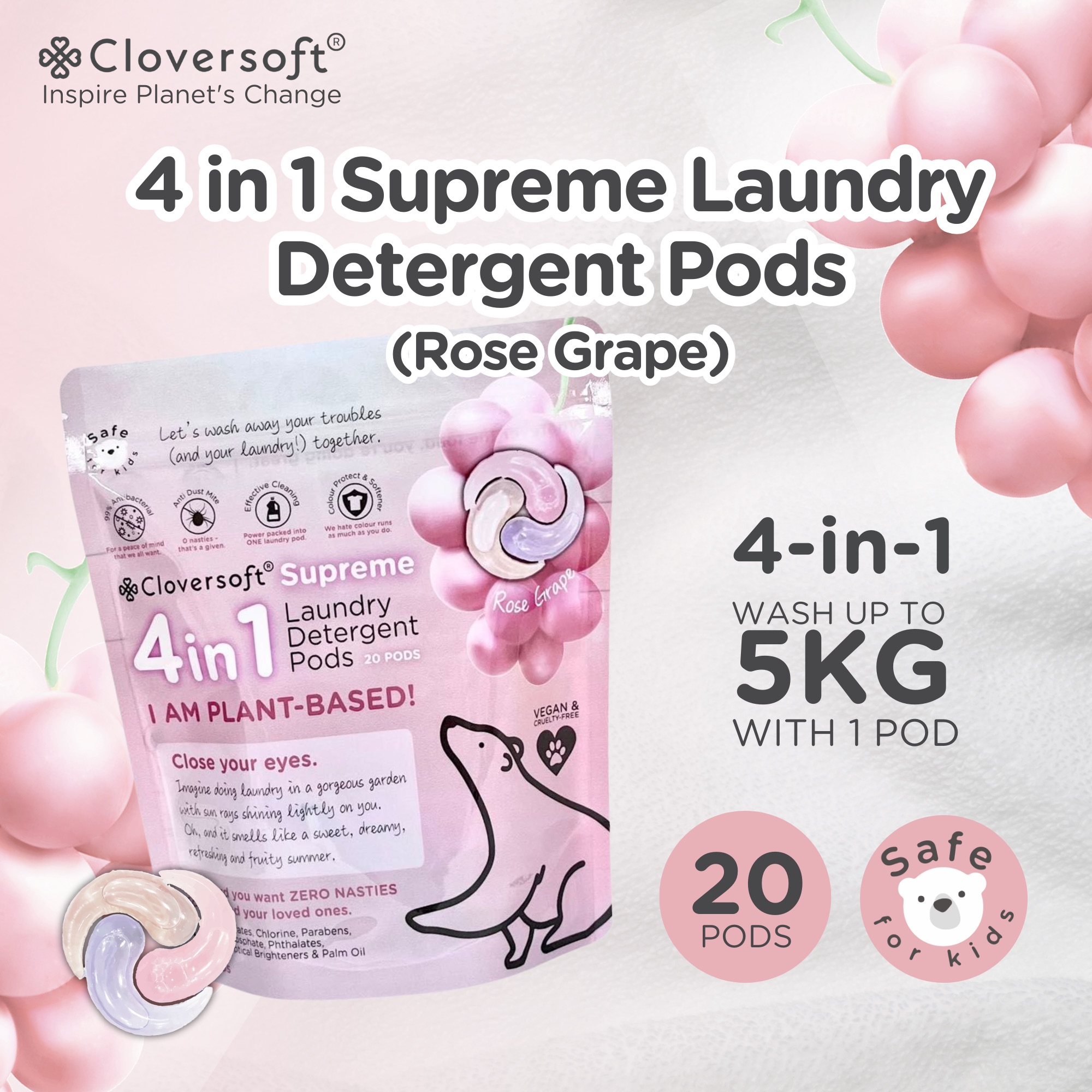 Cloversoft 4 in 1 Supreme Laundry Capsule (Rose Grape) 20 Pods