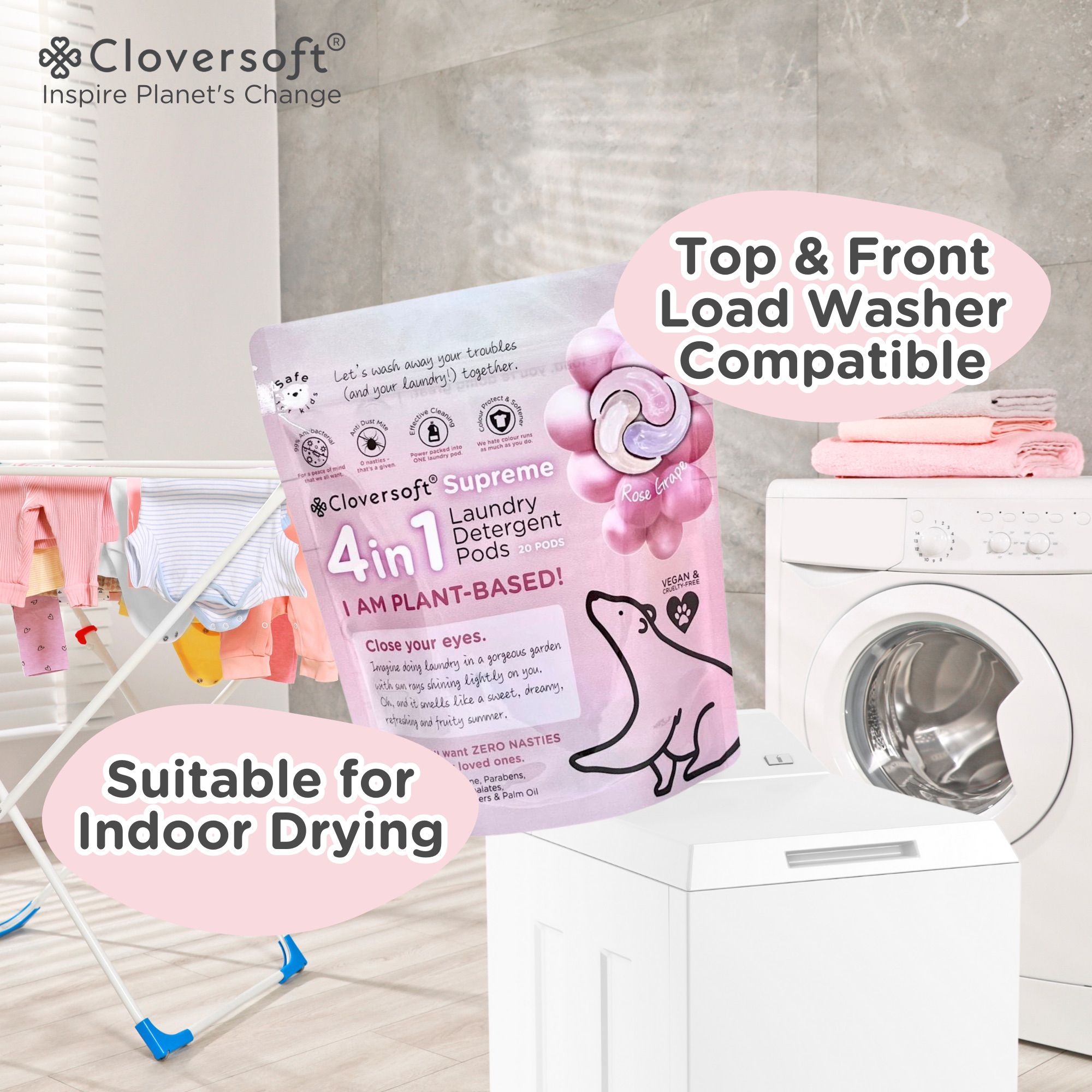 Cloversoft 4 in 1 Supreme Laundry Capsule (Rose Grape) 20 Pods