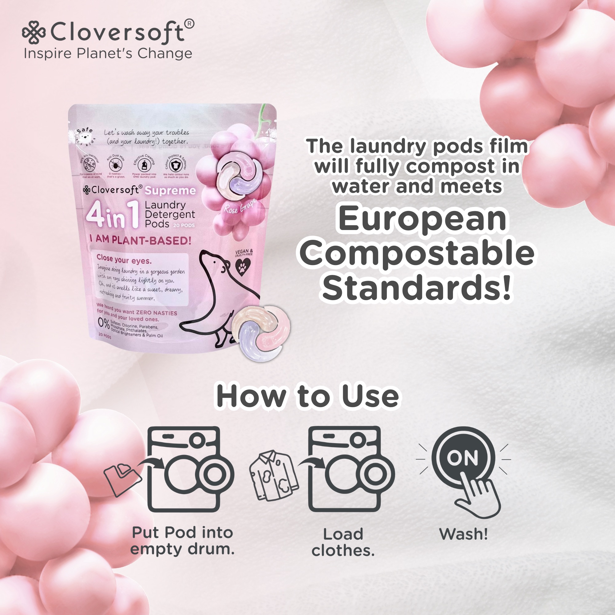 Cloversoft 4 in 1 Supreme Laundry Capsule (Rose Grape) 20 Pods