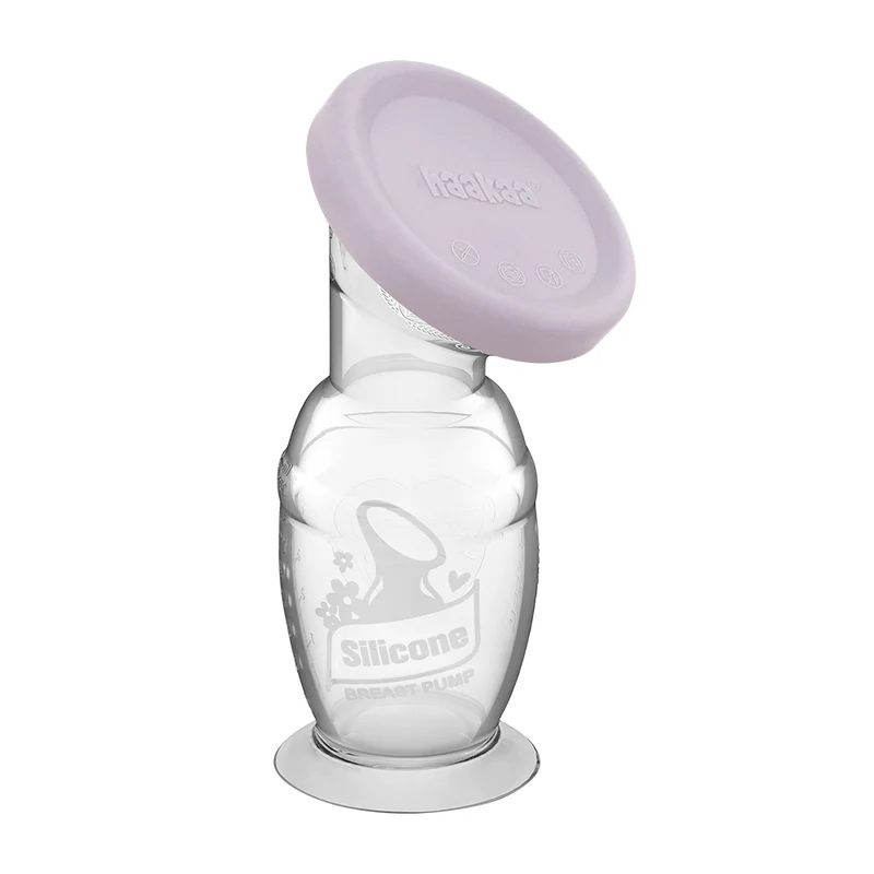 Haakaa 100ml Silicone Breast Pump & Silicone Cap - Grey / Blush / Lavender