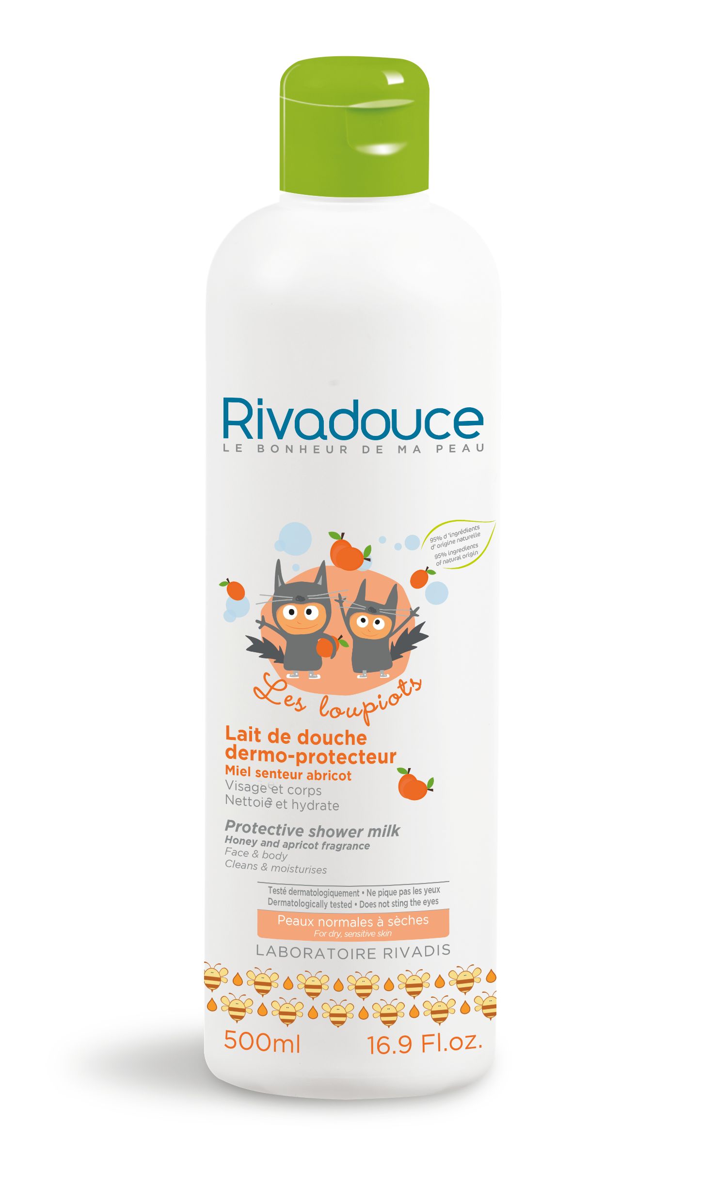 baby-fair Rivadouce Loupiots Lait de douche Dermo-Protecteur Miel et Apricot (Honey and Apricot Shower Milk for Dry Skin) 500ml