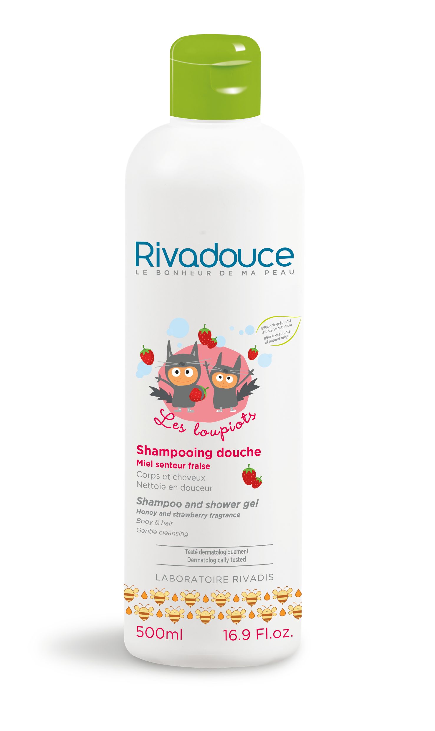 RIVADOUCE LOUPIOTS Shampooing Douche Miel et Fraise (Honey and Strawberry Shampoo and Body Wash) - 500ml
