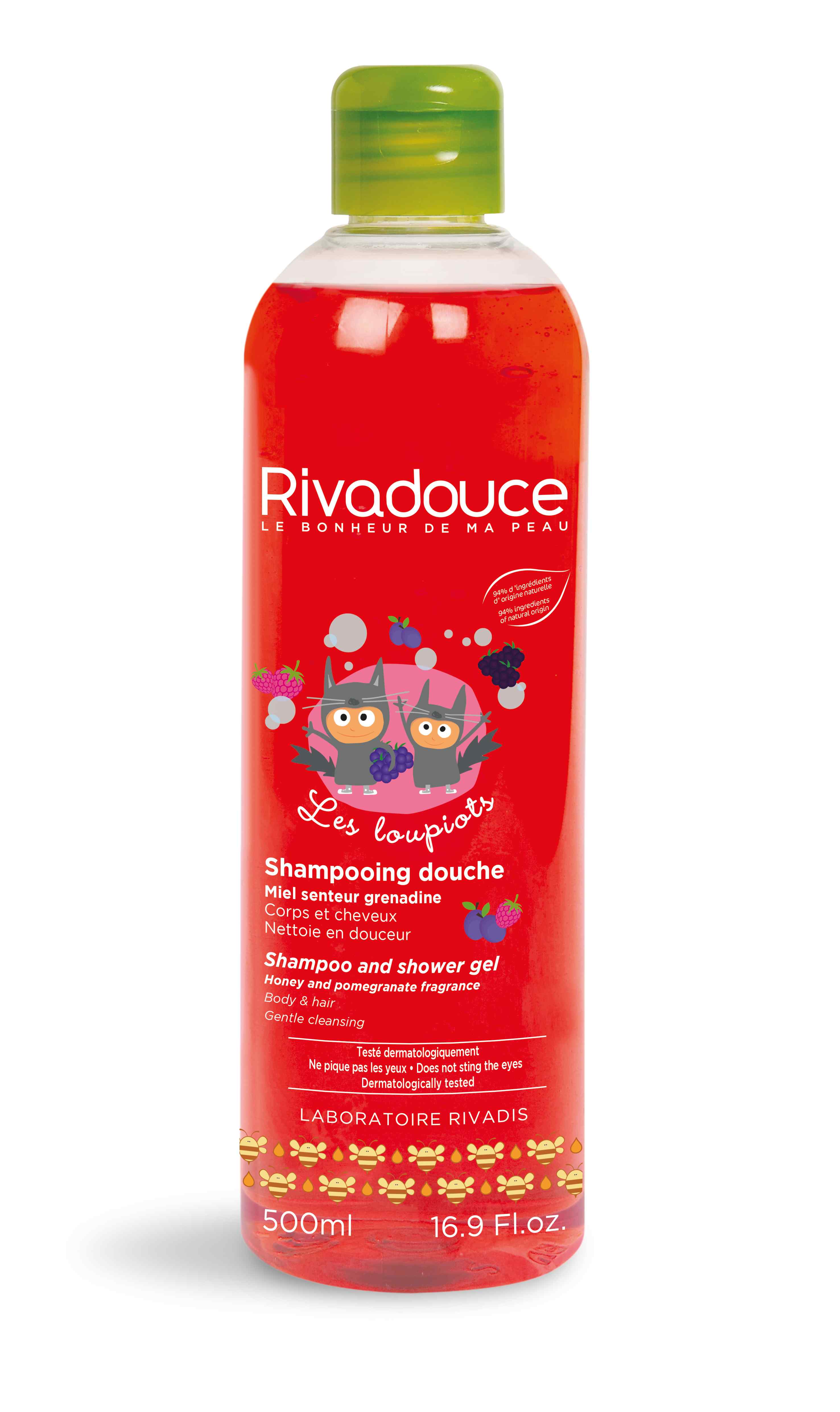 RIVADOUCE LOUPIOTS Shampooing Douche Miel et Grenadine (Honey and Grenadine Shampoo and Body Wash) - 500ml