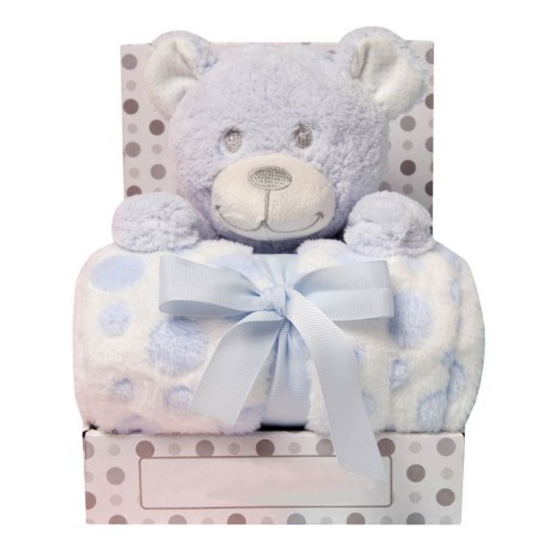 Lucky Baby Bear Blue Toy Blanket W/Pals