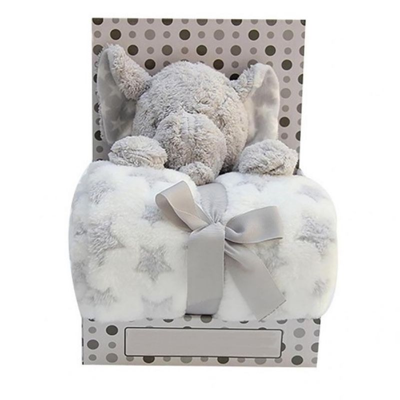Lucky Baby Elephant Grey Toy Blanket W/Pals