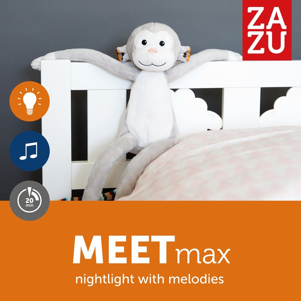 baby-fair Zazu Soft Toy Sleep Soother Nightlight with Melodies, Max the Monkey