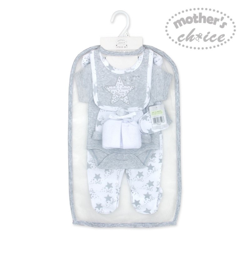 Mother	'S Choice Baby Clothes Sets Newborn, Infant Outfit Grey Layette Gift Set Cotton 6Pcs