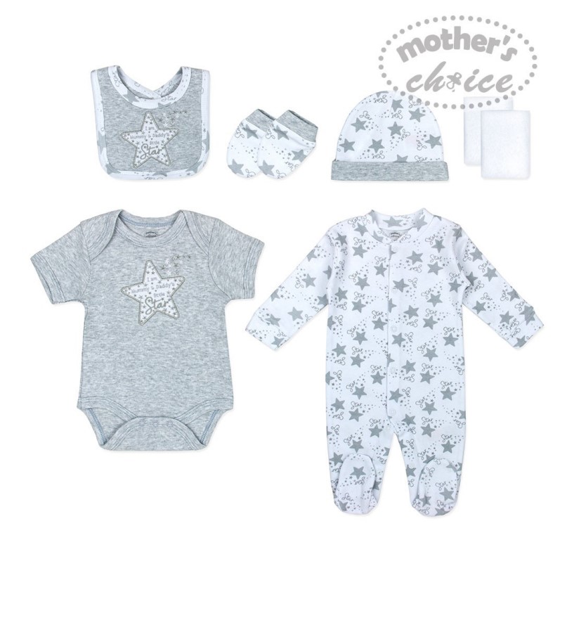Mother	'S Choice Baby Clothes Sets Newborn, Infant Outfit Grey Layette Gift Set Cotton 6Pcs