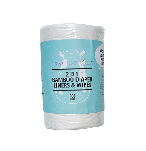 Moo Moo Kow 2-in-1 Bamboo Liner & Wipes 
(6 for $60 + Free Reusable Bag (M) worth $16)