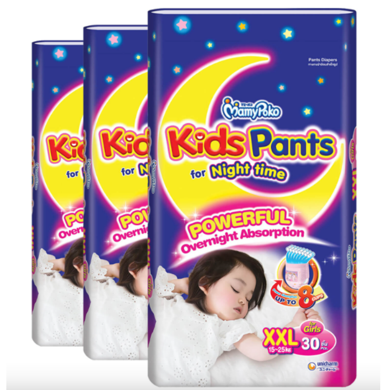baby-fair Mamypoko Kids Pants for Girls, Night Time (Size XXL, 30pcs/pack) - Carton of 3 Packs
