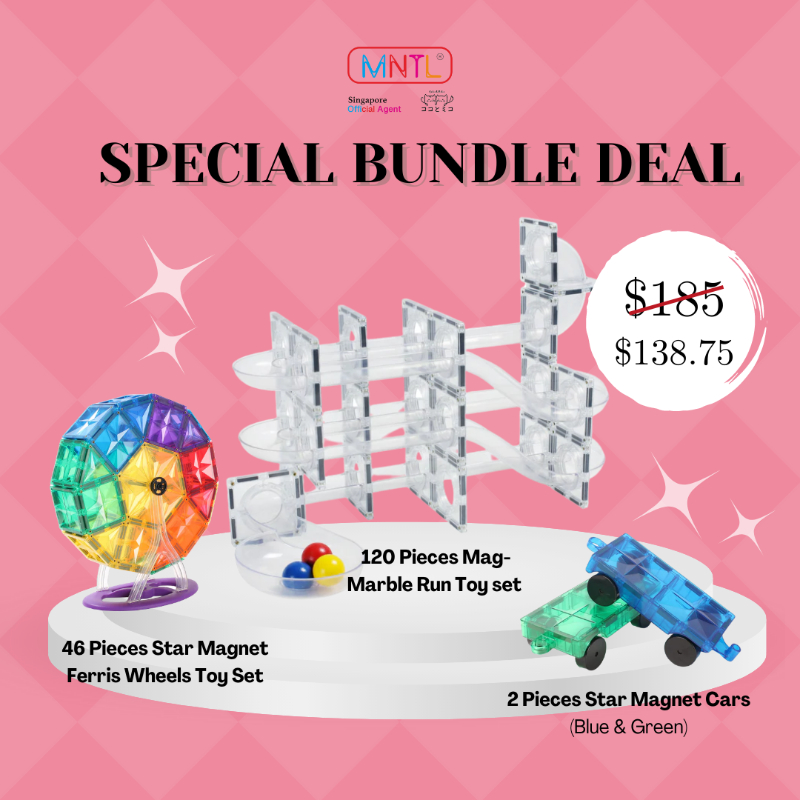 Bundle deal 2 - MNTL Mag Marble Run Toy Set + Star Magnet Ferris Wheels Toy Set + 2pcs Star Magnet Cars