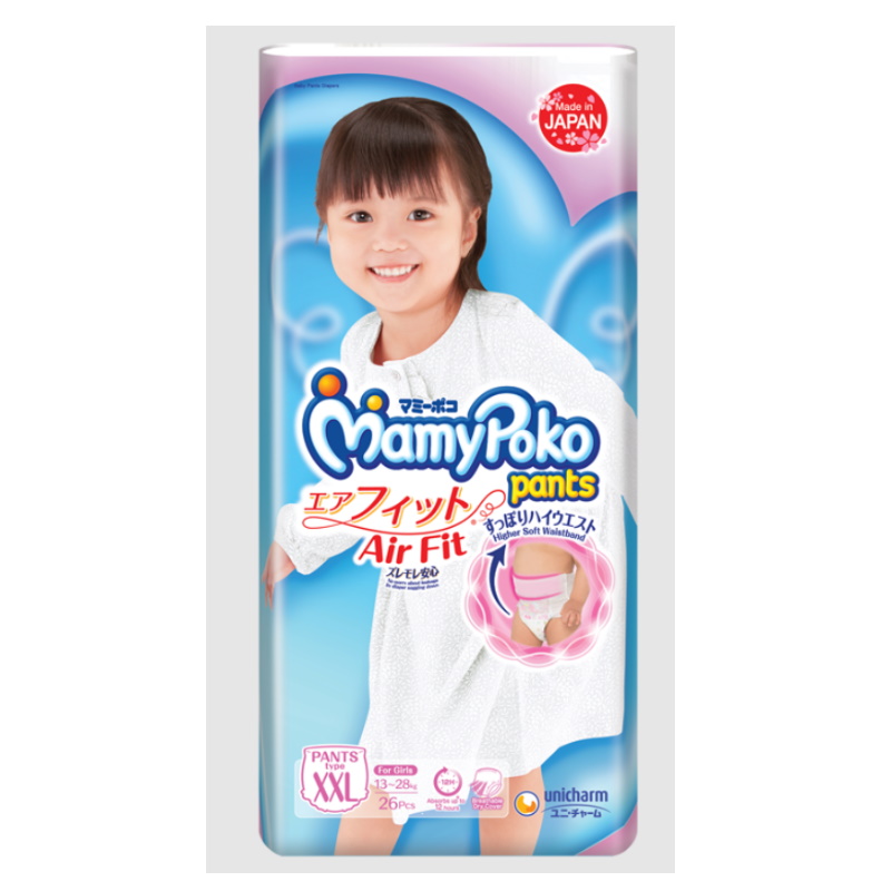 (Size XXL, 26pcs/pack) MamyPoko Air Fit Diapers (Pants) for Girls - Carton of 3