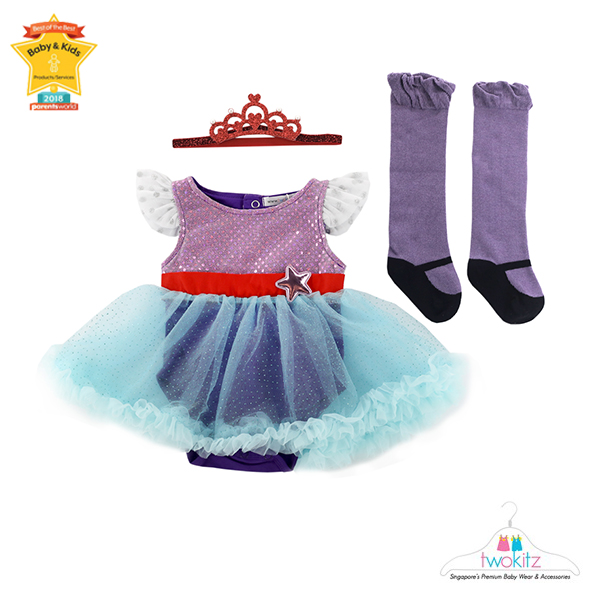 baby-fair Twokitz Princess Mermaid Fluffy Romper Set + Free Headband and a pair of socks