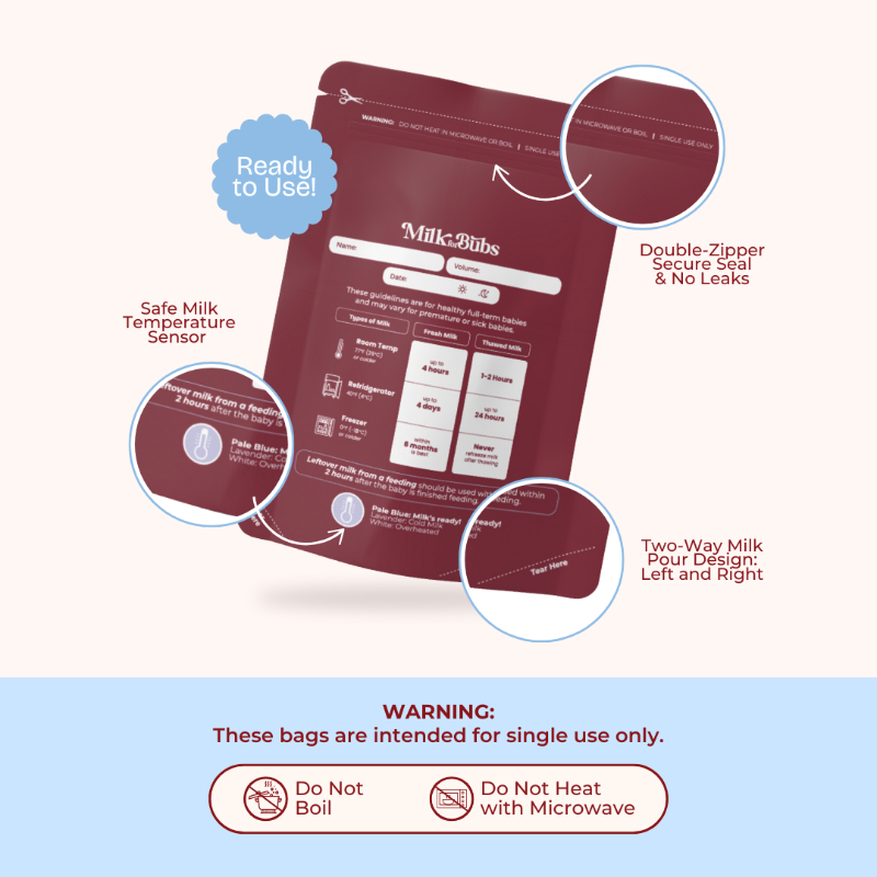 Milk For Bubs Disposable Milk Storage Bag With Storage Guidelines