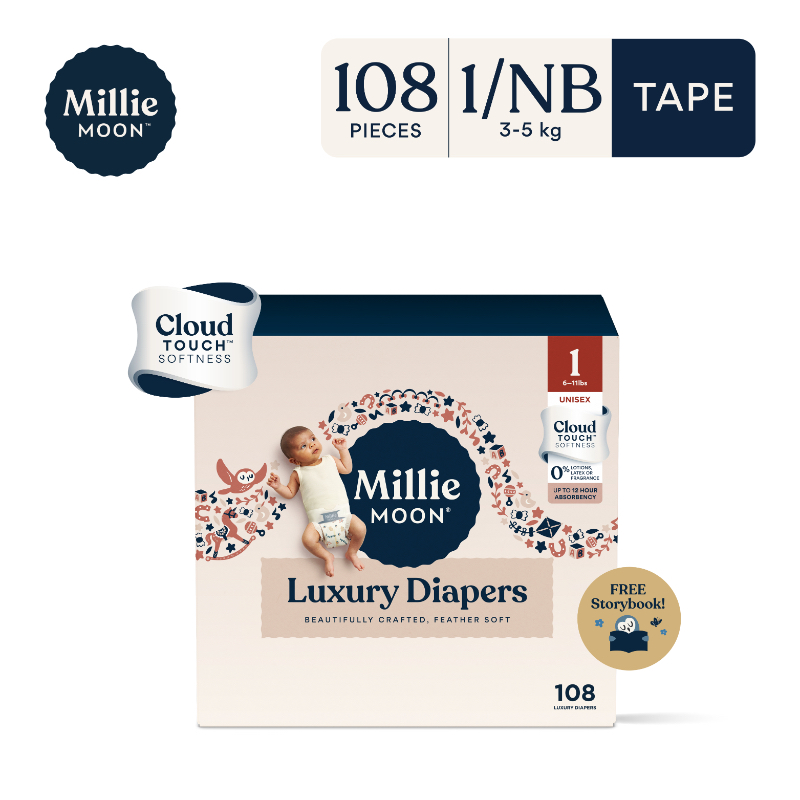 Millie Moon Luxury Diapers - Tape (108s/96s/88s/72s)