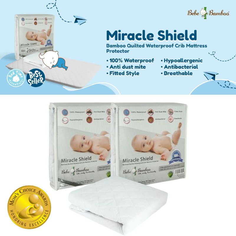 Bebe Bamboo Miracle Shield Quilted Mattress Protector - Bundle of 2 + FREE GIFT