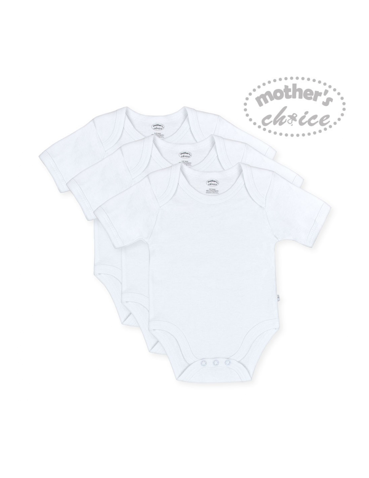 Mother's Choice All-White 3 Pcs In A Pack Short Sleeves Bodysuits