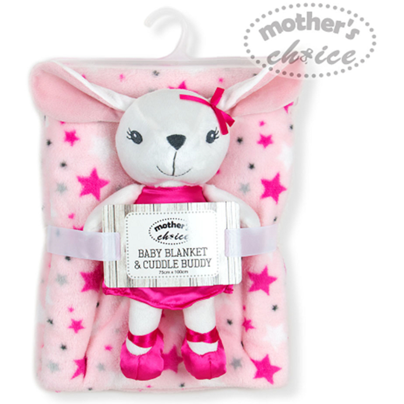 Mother's Choice Super Soft Plush Blanket With Buddy Pink Rabbit