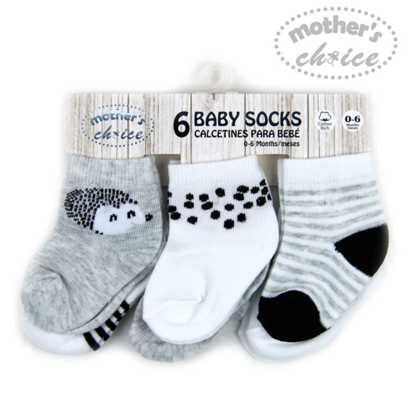 Mother's Choice Baby's 6 Pack Socks Grey