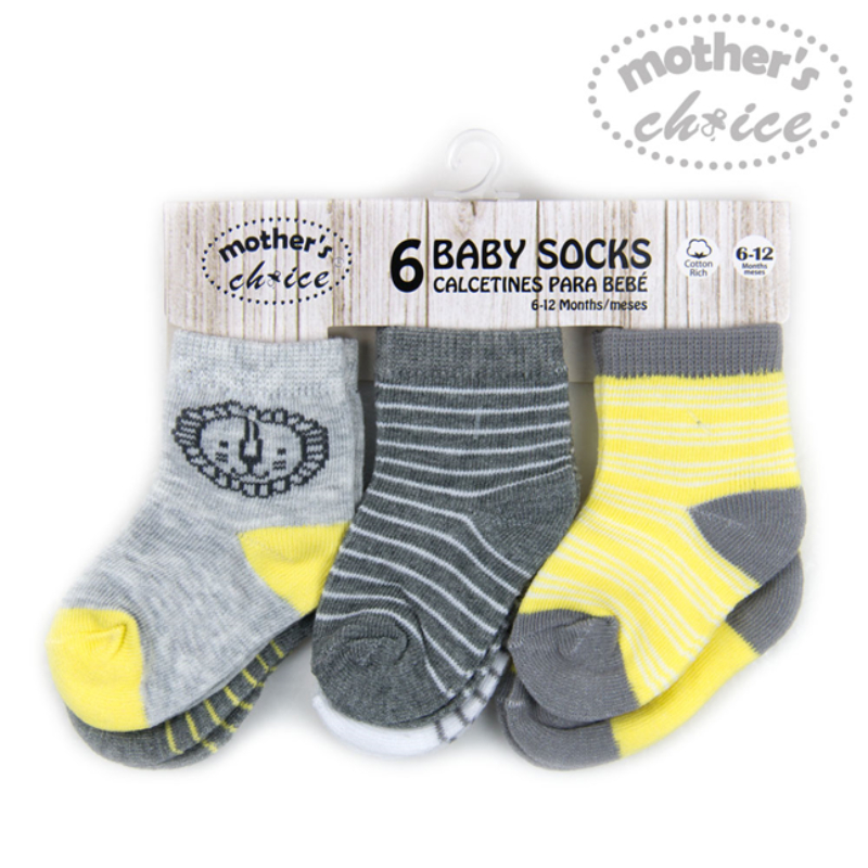 Mother's Choice Baby's 6 Pack Socks Yellow