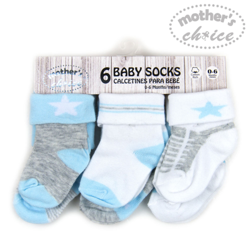 Baby Fair | Mother's Choice Baby's 6 Pack Socks Blue