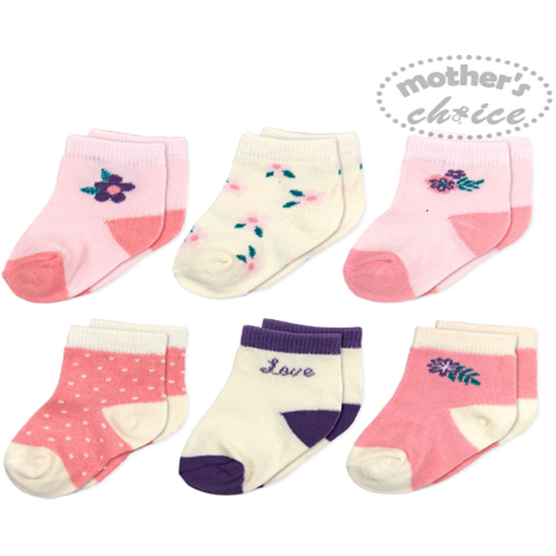 Mother's Choice Baby's 6 Pack Socks Pink