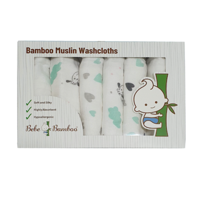 Bebe Bamboo 100% Organic Bamboo Muslin Washcloth (Pack of 6)