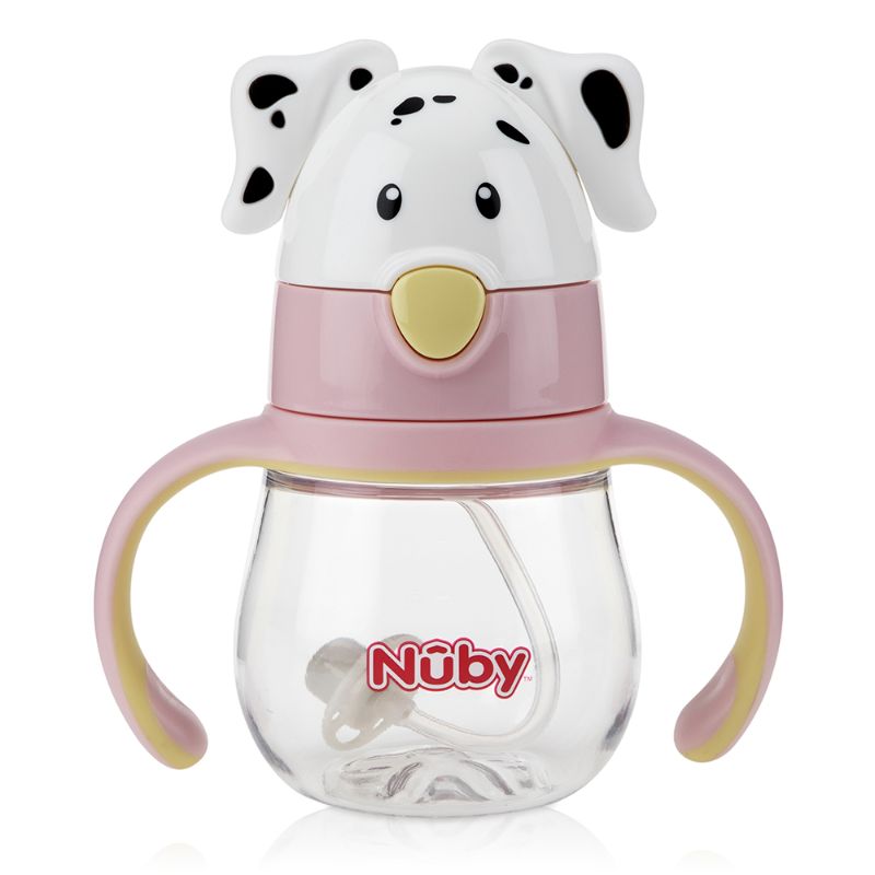 Nuby Tritan Flip It Cup with Silicone Thin Straw, Handles & Weighted Straw with Dalmatian Dog Cover 250ml